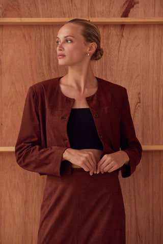 Lenny Suede Collarless Cropped Jacket