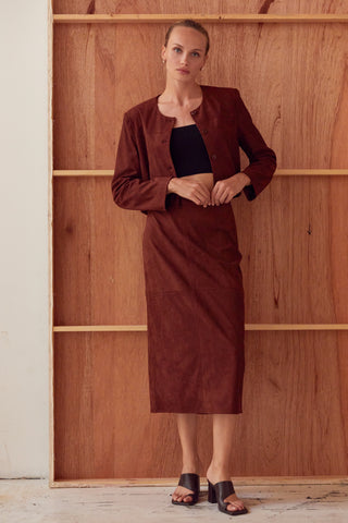 Lenny Suede Pencil Midi Skirt