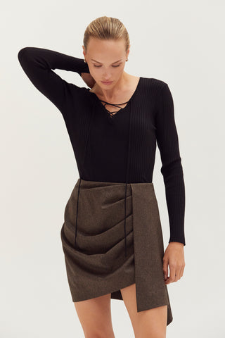 Tracey Lace Up Ribbed Knit Top