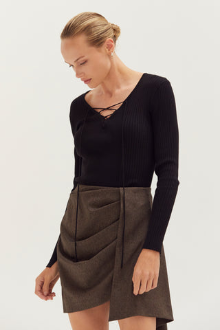 Tracey Lace Up Ribbed Knit Top