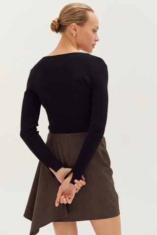 Tracey Lace Up Ribbed Knit Top