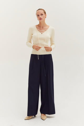 Tracey Lace Up Ribbed Knit Top