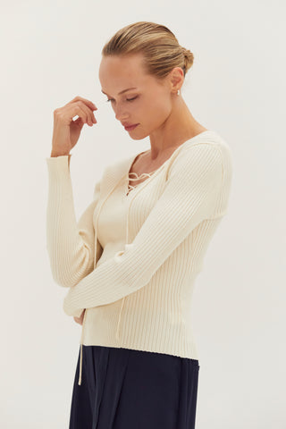 Tracey Lace Up Ribbed Knit Top