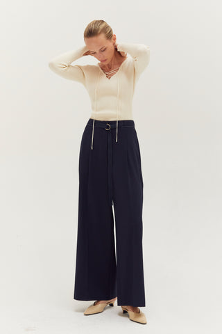 Kaia Contrast Stitch Belted Trousers