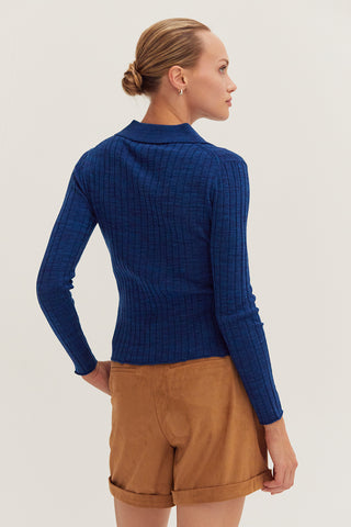 Chels Long Sleeve Polo Ribbed Knit Sweater Top