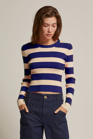 Lia Striped Long Sleeve Ribbed Knit Top