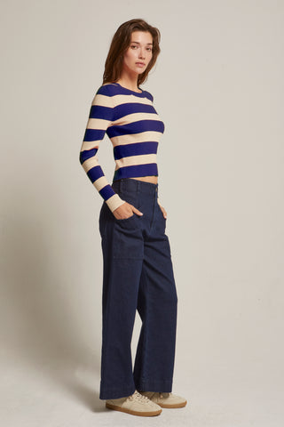 Lia Striped Long Sleeve Ribbed Knit Top