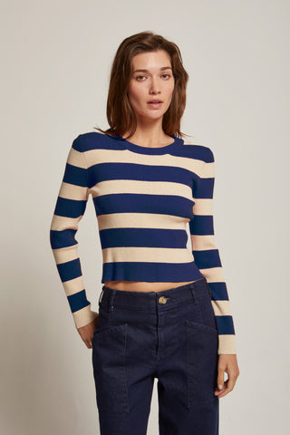 Lia Striped Long Sleeve Ribbed Knit Top
