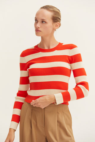 Lia Striped Long Sleeve Ribbed Knit Top