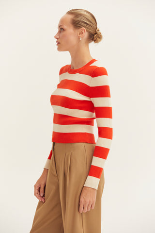 Lia Striped Long Sleeve Ribbed Knit Top