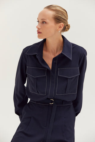 Kaia Contrast Stitch Utility Shirt