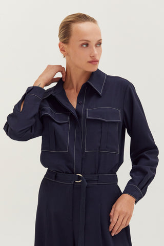 Kaia Contrast Stitch Utility Shirt