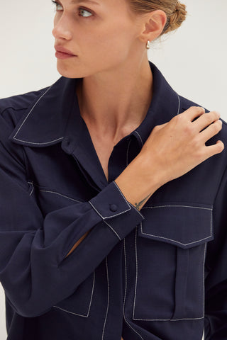 Kaia Contrast Stitch Utility Shirt