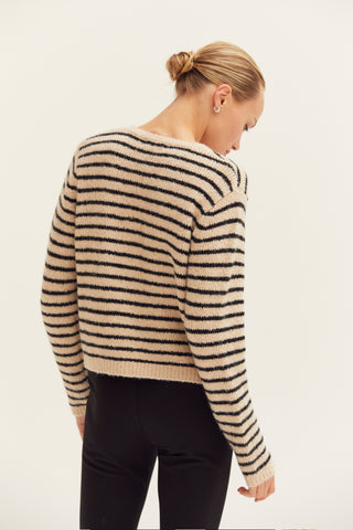 Eliza Crew Neck Striped Cardigan