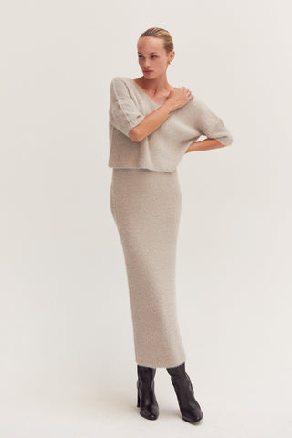 June Fuzzy Top and Midi Skirt Set