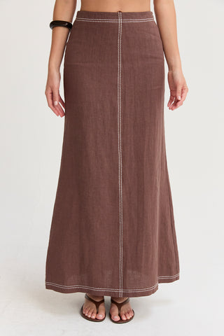 Kenzy Contrast Stitch Linen Maxi Skirt