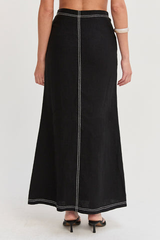 Kenzy Contrast Stitch Linen Maxi Skirt
