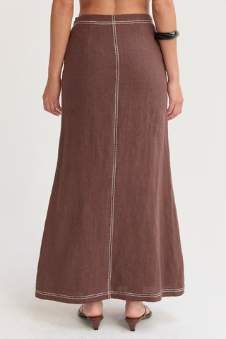 Kenzy Contrast Stitch Linen Maxi Skirt