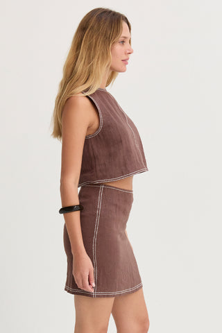 Bonez Contrast Stitch Linen Mini Skirt