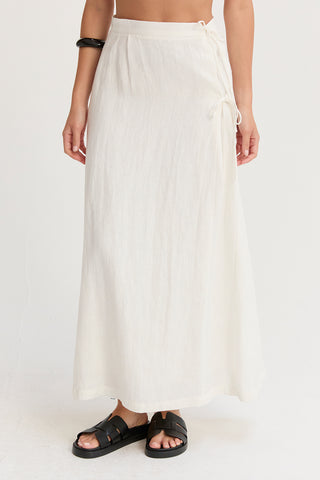 Wionna Faux Wrap Linen Maxi Skirt