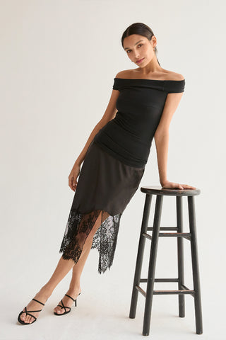 Ivy Lace Hem Satin Midi Skirt