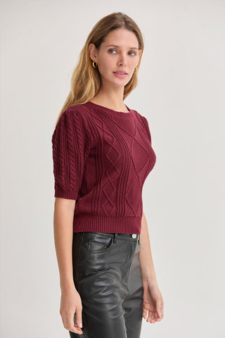 Jules Cable Knit Puff Sleeve Top