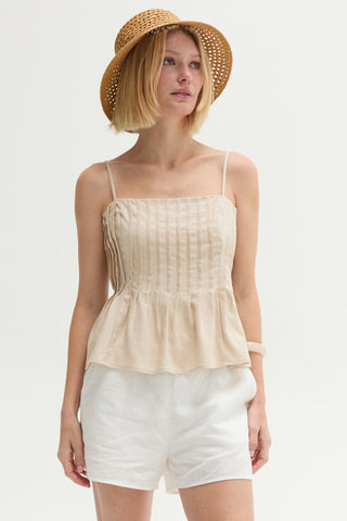 Claudia Pleated Sleeveless Linen Blend Top