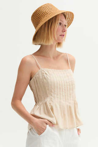 Claudia Pleated Sleeveless Linen Blend Top