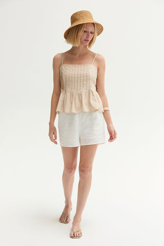 Claudia Pleated Sleeveless Linen Blend Top