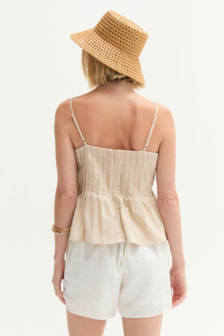 Claudia Pleated Sleeveless Linen Blend Top