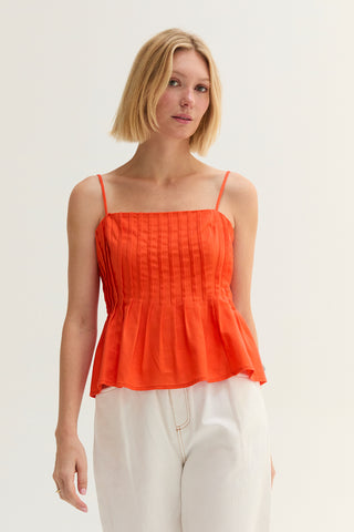 Claudia Pleated Sleeveless Linen Blend Top