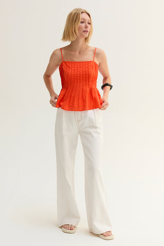 Claudia Pleated Sleeveless Linen Blend Top