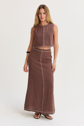 Kenzy Contrast Stitch Linen Maxi Skirt