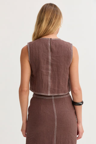 Kiara Contrast Stitch Linen Crop Top