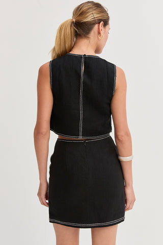 Bonez Contrast Stitch Linen Mini Skirt