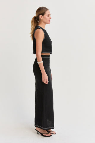 Kenzy Contrast Stitch Linen Maxi Skirt