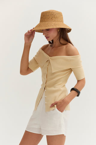 Karina Off Shoulder Elbow Sleeve Knit Top