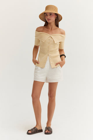 Karina Off Shoulder Elbow Sleeve Knit Top