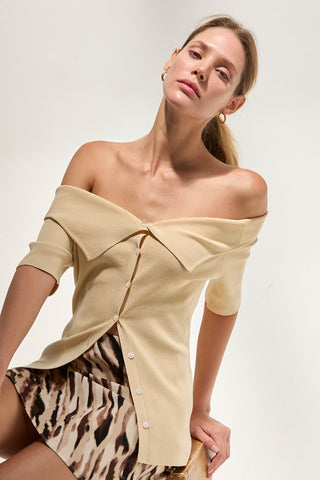 Karina Off Shoulder Elbow Sleeve Knit Top