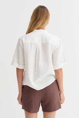 Joyce Mandarin Collar Button Up Linen Top