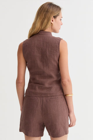 Jaylin Sleeveless Mandarin Collar Linen Blouse