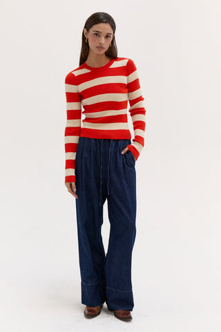 Lia Striped Long Sleeve Ribbed Knit Top