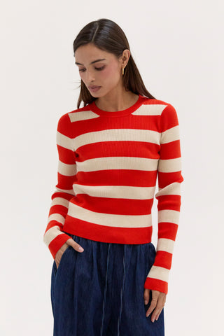 Lia Striped Long Sleeve Ribbed Knit Top