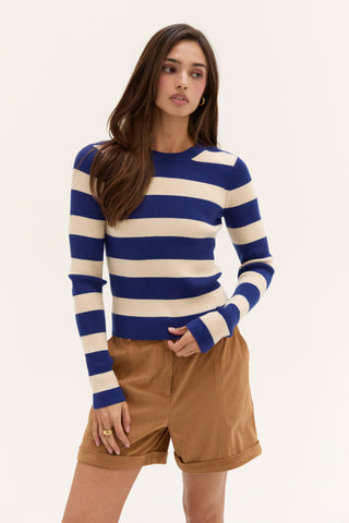 Lia Striped Long Sleeve Ribbed Knit Top