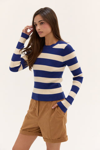 Lia Striped Long Sleeve Ribbed Knit Top