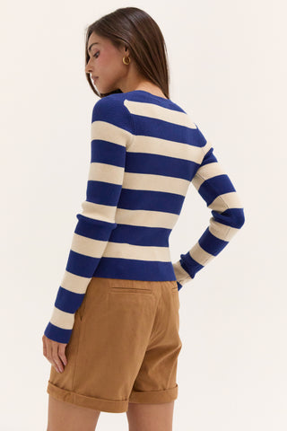 Lia Striped Long Sleeve Ribbed Knit Top