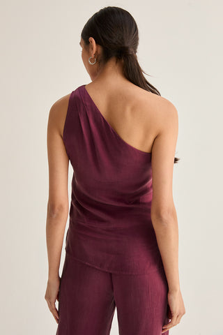 Bethany One Shoulder Cupro Sleeveless Blouse