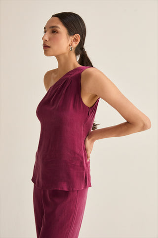 Bethany One Shoulder Cupro Sleeveless Blouse