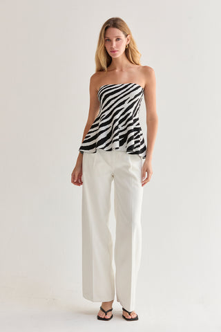 Izzy Zebra Print Jacquard Knit Peplum Top