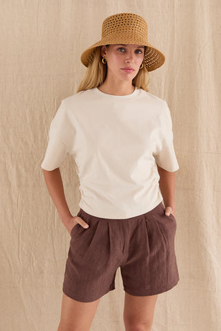 Suzy Semi Cropped Ruched Knit Top